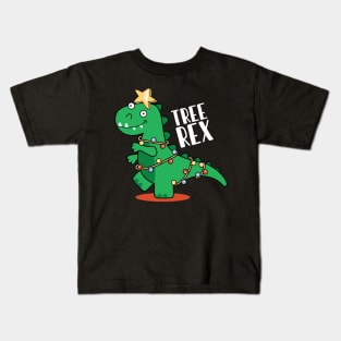 Tree Rex Cute T-rex Christmas Tree Xmas Lights Kids T-Shirt